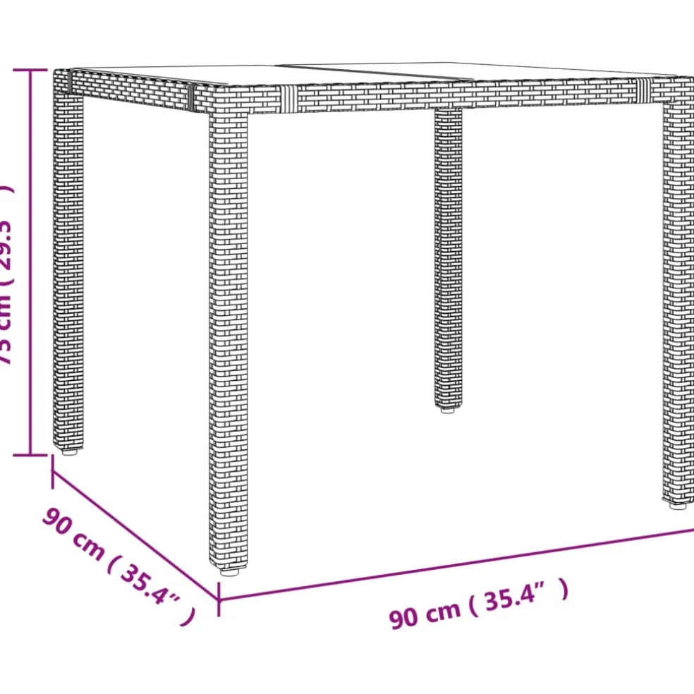 vidaXL Tuintafel met glazen blad poly rattan en gehard glas beige