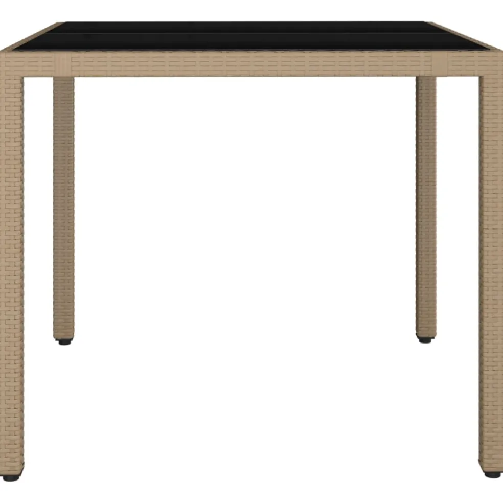 vidaXL Tuintafel met glazen blad poly rattan en gehard glas beige