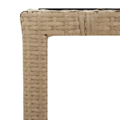 vidaXL Tuintafel met glazen blad poly rattan en gehard glas beige