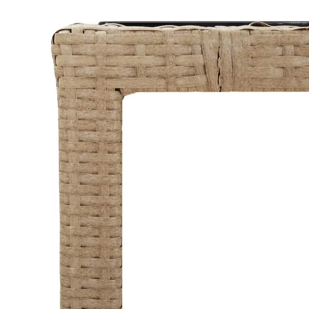 vidaXL Tuintafel met glazen blad poly rattan en gehard glas beige