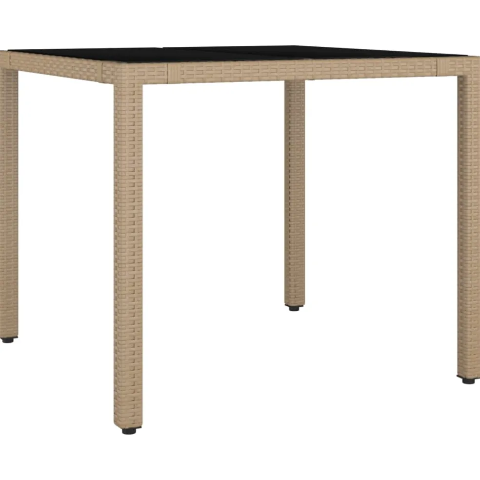 vidaXL Tuintafel met glazen blad poly rattan en gehard glas beige