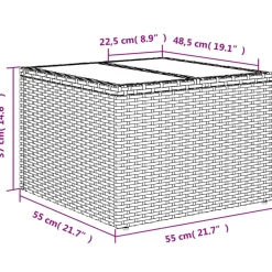 vidaXL Tuintafel met glazen blad 55x55x37 cm poly rattan grijs