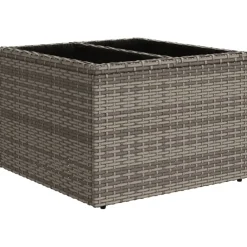 vidaXL Tuintafel met glazen blad 55x55x37 cm poly rattan grijs