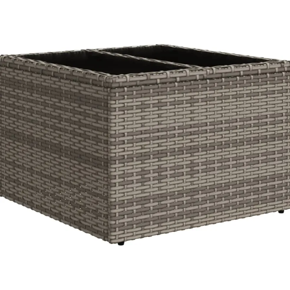 vidaXL Tuintafel met glazen blad 55x55x37 cm poly rattan grijs