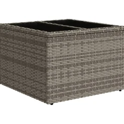 vidaXL Tuintafel met glazen blad 55x55x37 cm poly rattan grijs