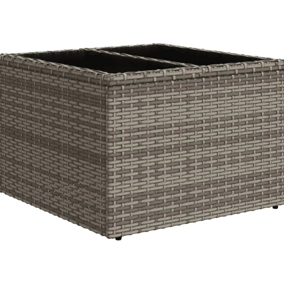 vidaXL Tuintafel met glazen blad 55x55x37 cm poly rattan grijs