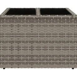 vidaXL Tuintafel met glazen blad 55x55x37 cm poly rattan grijs