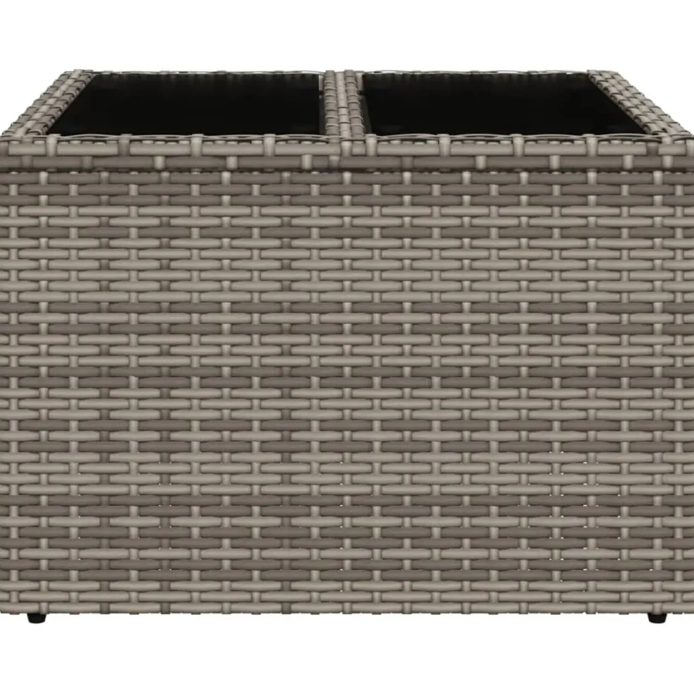 vidaXL Tuintafel met glazen blad 55x55x37 cm poly rattan grijs