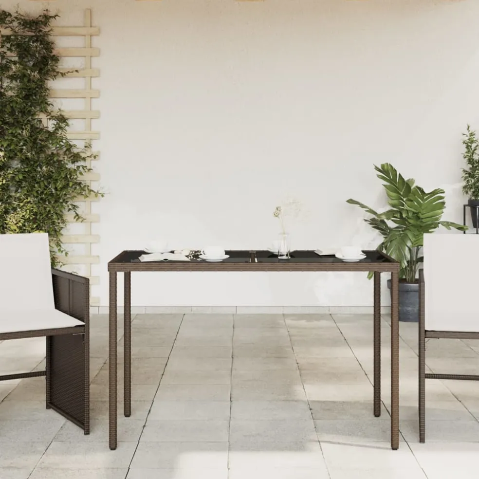 vidaXL Tuintafel met glazen blad 115x54x74 cm poly rattan bruin