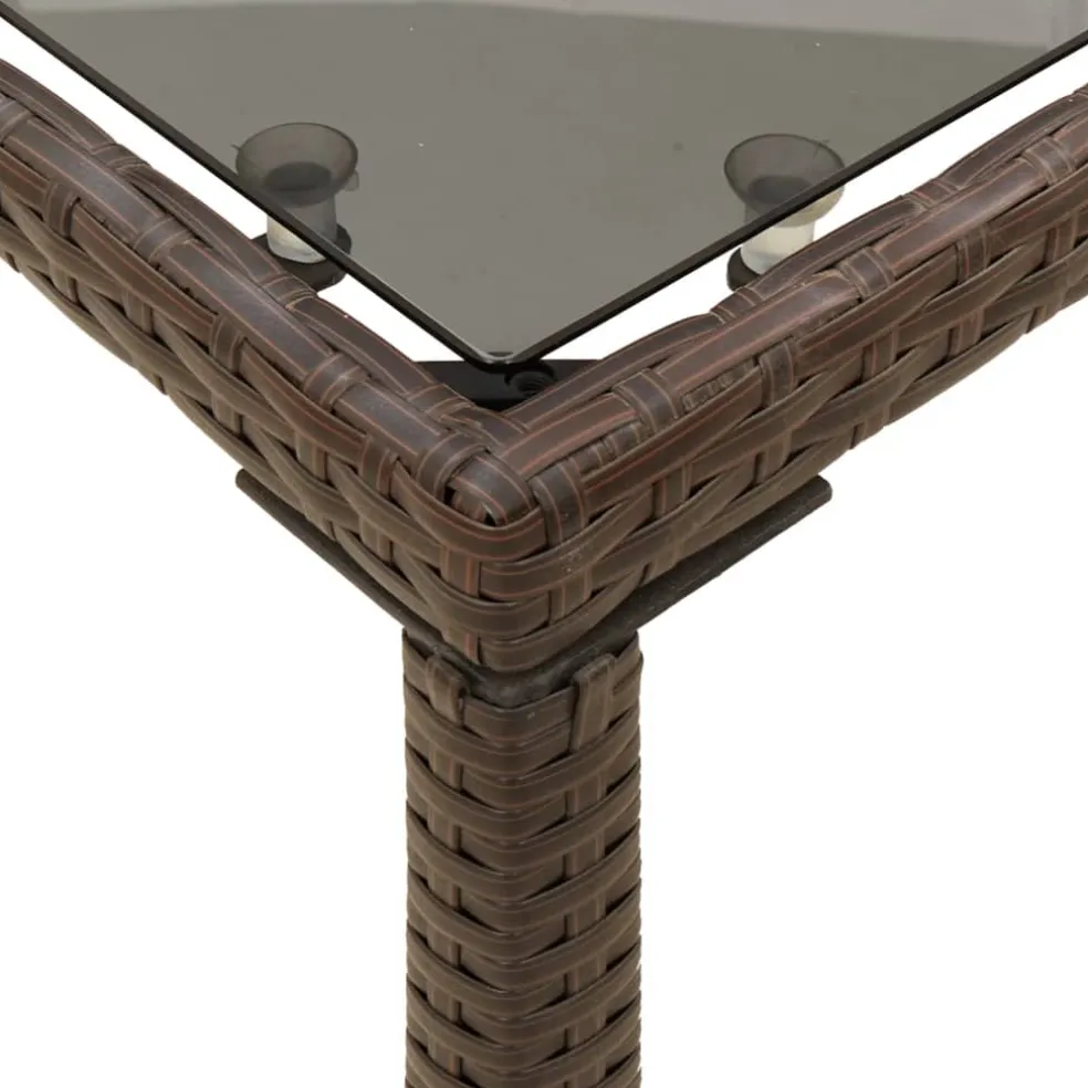 vidaXL Tuintafel met glazen blad 115x54x74 cm poly rattan bruin