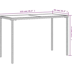 vidaXL Tuintafel met glazen blad 115x54x74 cm poly rattan bruin