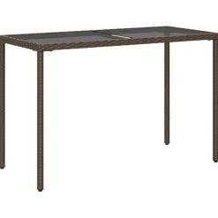 vidaXL Tuintafel met glazen blad 115x54x74 cm poly rattan bruin