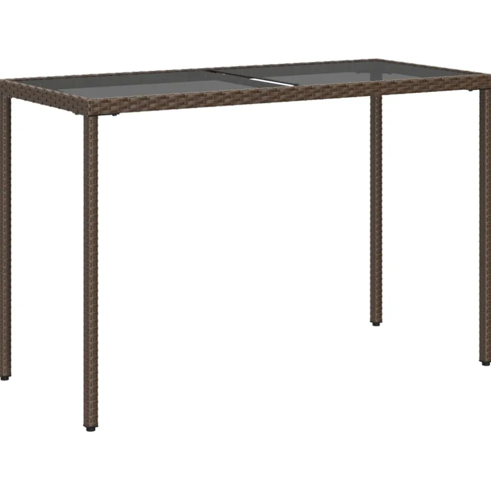 vidaXL Tuintafel met glazen blad 115x54x74 cm poly rattan bruin