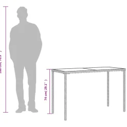 vidaXL Tuintafel met glazen blad 115x54x74 cm poly rattan bruin