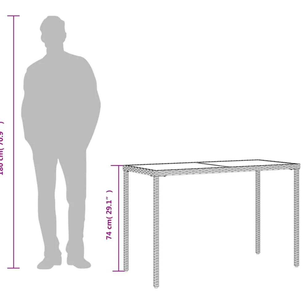 vidaXL Tuintafel met glazen blad 115x54x74 cm poly rattan bruin