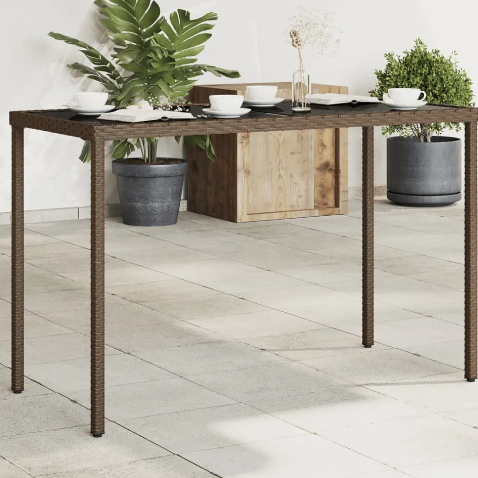 vidaXL Tuintafel met glazen blad 115x54x74 cm poly rattan bruin
