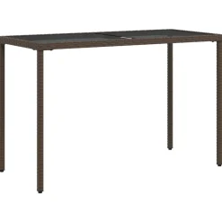 vidaXL Tuintafel met glazen blad 115x54x74 cm poly rattan bruin
