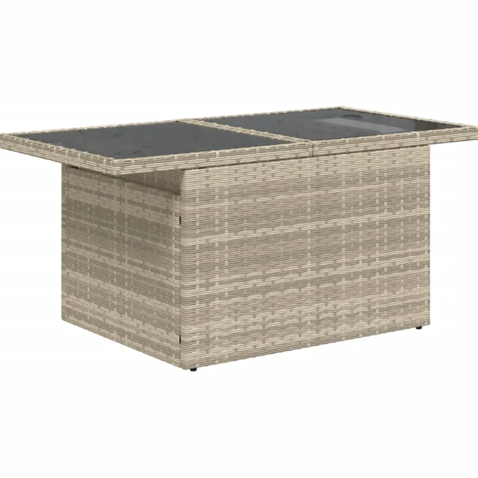vidaXL Tuintafel met glazen blad 100x55x73 cm poly rattan lichtgrijs