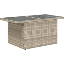 vidaXL Tuintafel met glazen blad 100x55x73 cm poly rattan lichtgrijs