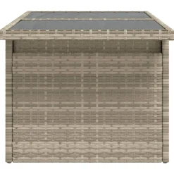vidaXL Tuintafel met glazen blad 100x55x73 cm poly rattan lichtgrijs