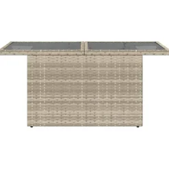 vidaXL Tuintafel met glazen blad 100x55x73 cm poly rattan lichtgrijs