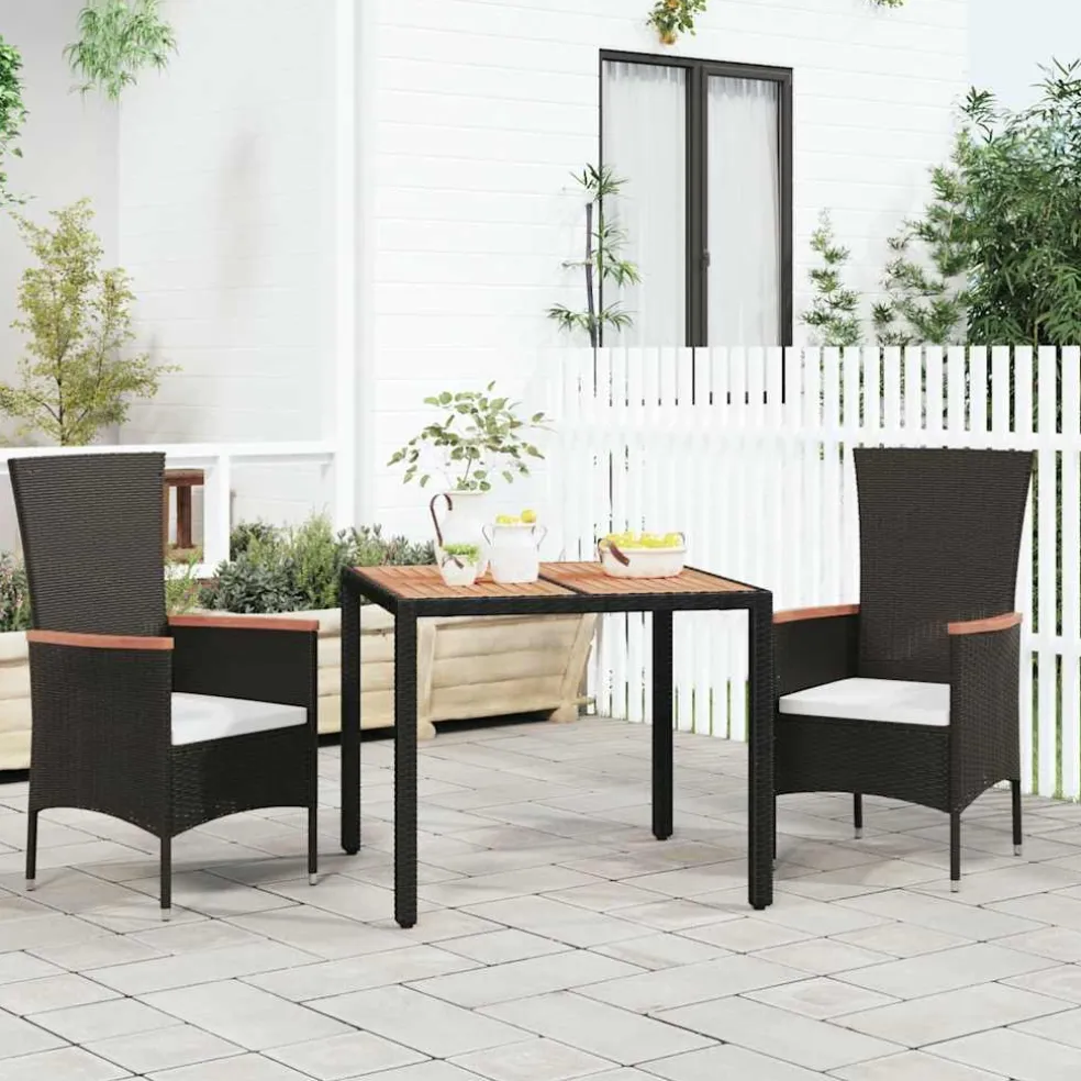 vidaXL Tuintafel met houten blad poly ratten en acaciahout zwart