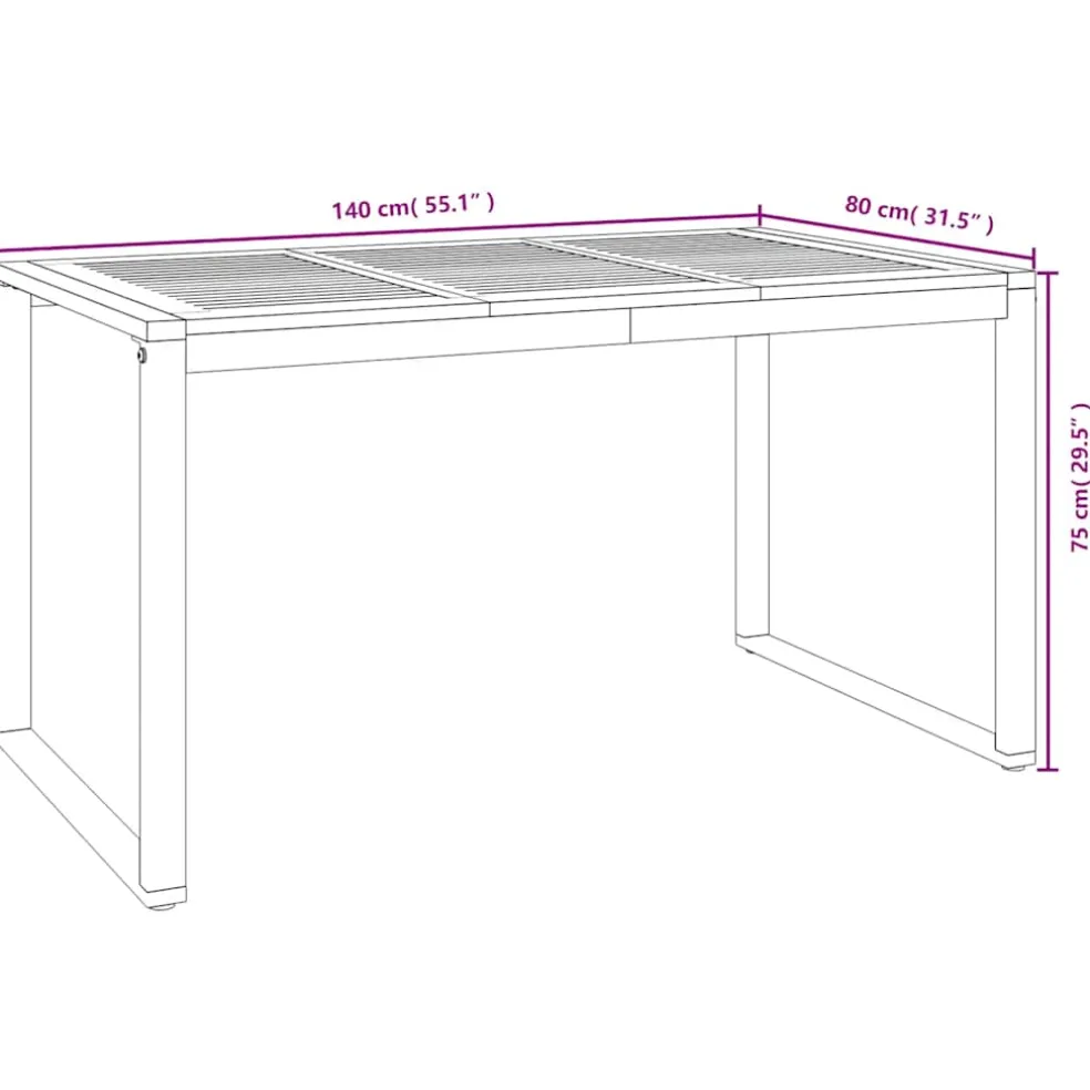 vidaXL Tuintafel met U-vormige poten 140x80x75 cm massief acaciahout