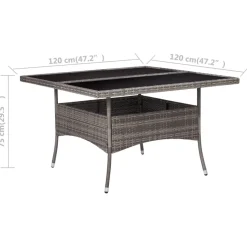 vidaXL Tuintafel poly rattan en glas grijs