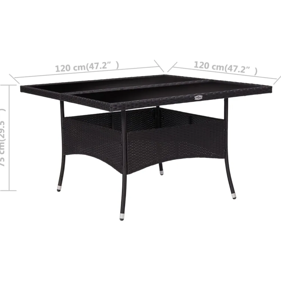 vidaXL Tuintafel poly rattan en glas zwart
