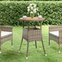 vidaXL Tuintafel Ø60x75 cm acaciahout en poly rattan grijs