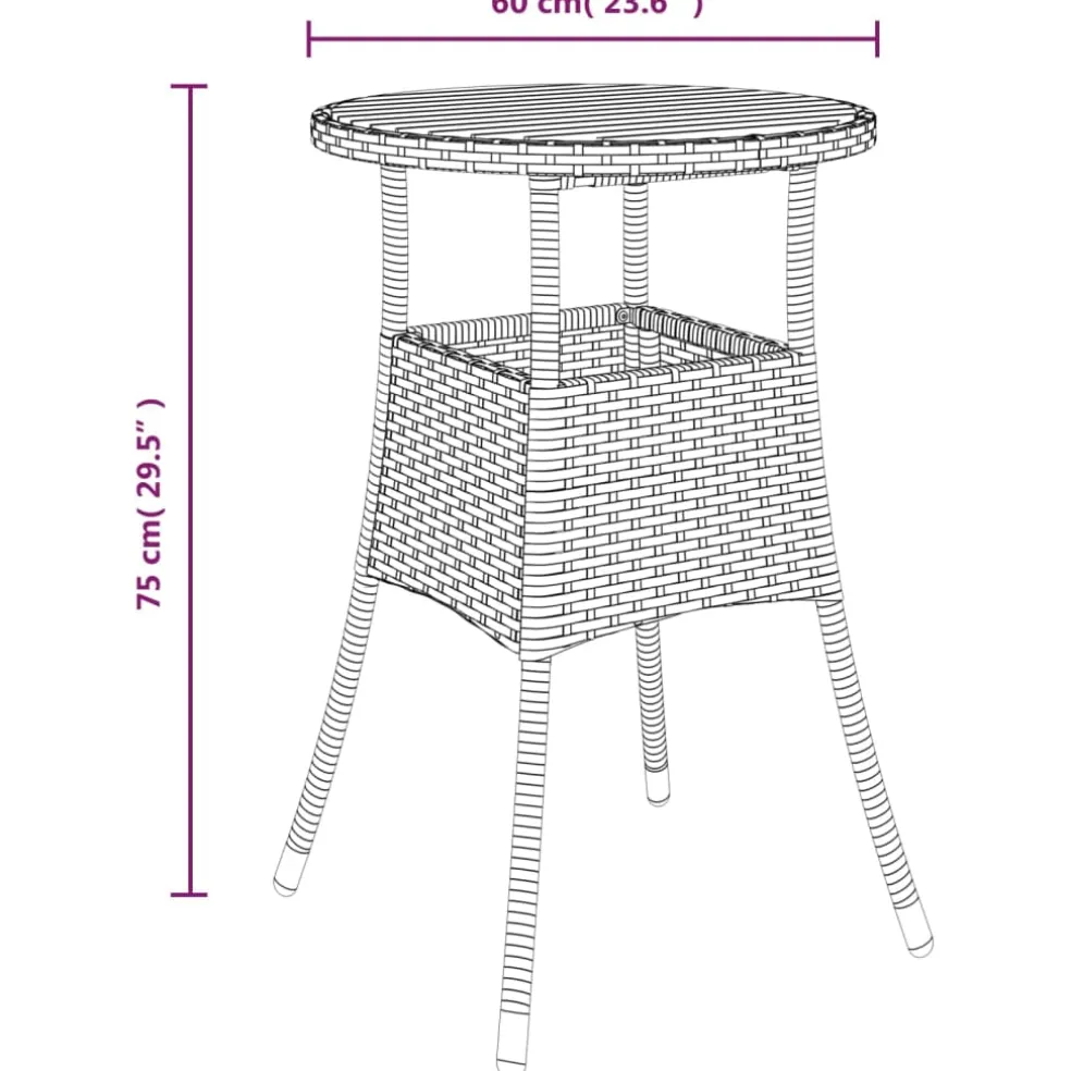vidaXL Tuintafel Ø60x75 cm acaciahout en poly rattan grijs