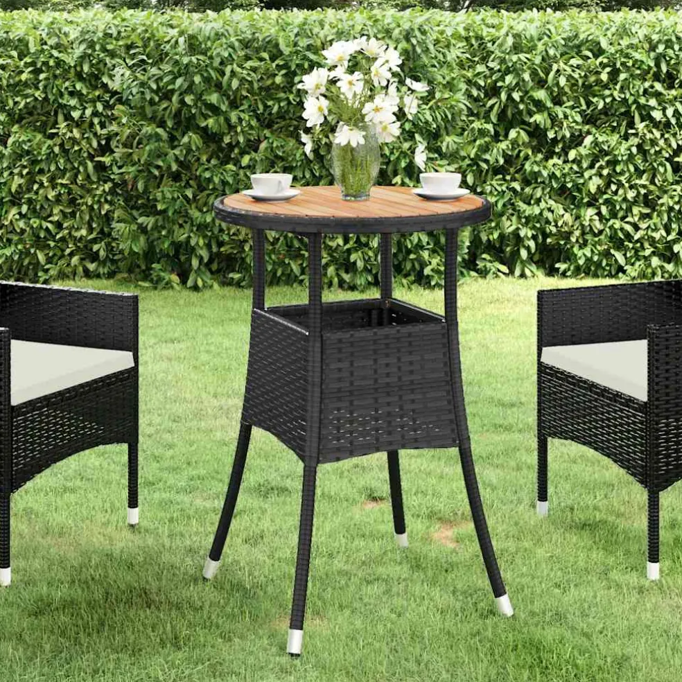 vidaXL Tuintafel Ø60x75 cm acaciahout en poly rattan zwart