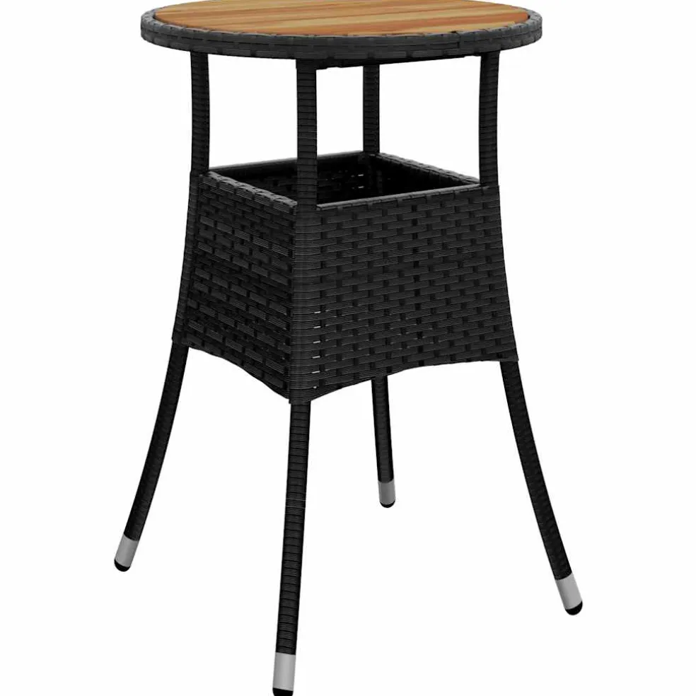 vidaXL Tuintafel Ø60x75 cm acaciahout en poly rattan zwart