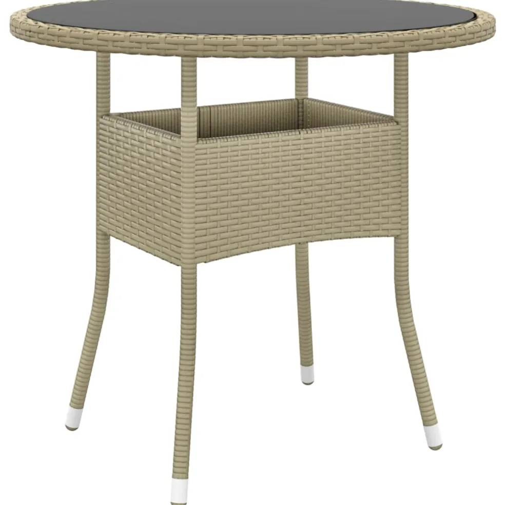 vidaXL Tuintafel Ø80x75 cm gehard glas en poly rattan beige