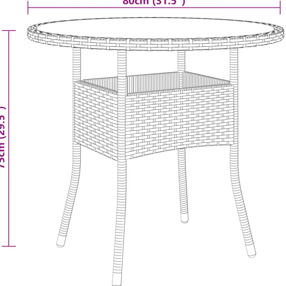 vidaXL Tuintafel Ø80x75 cm gehard glas en poly rattan beige