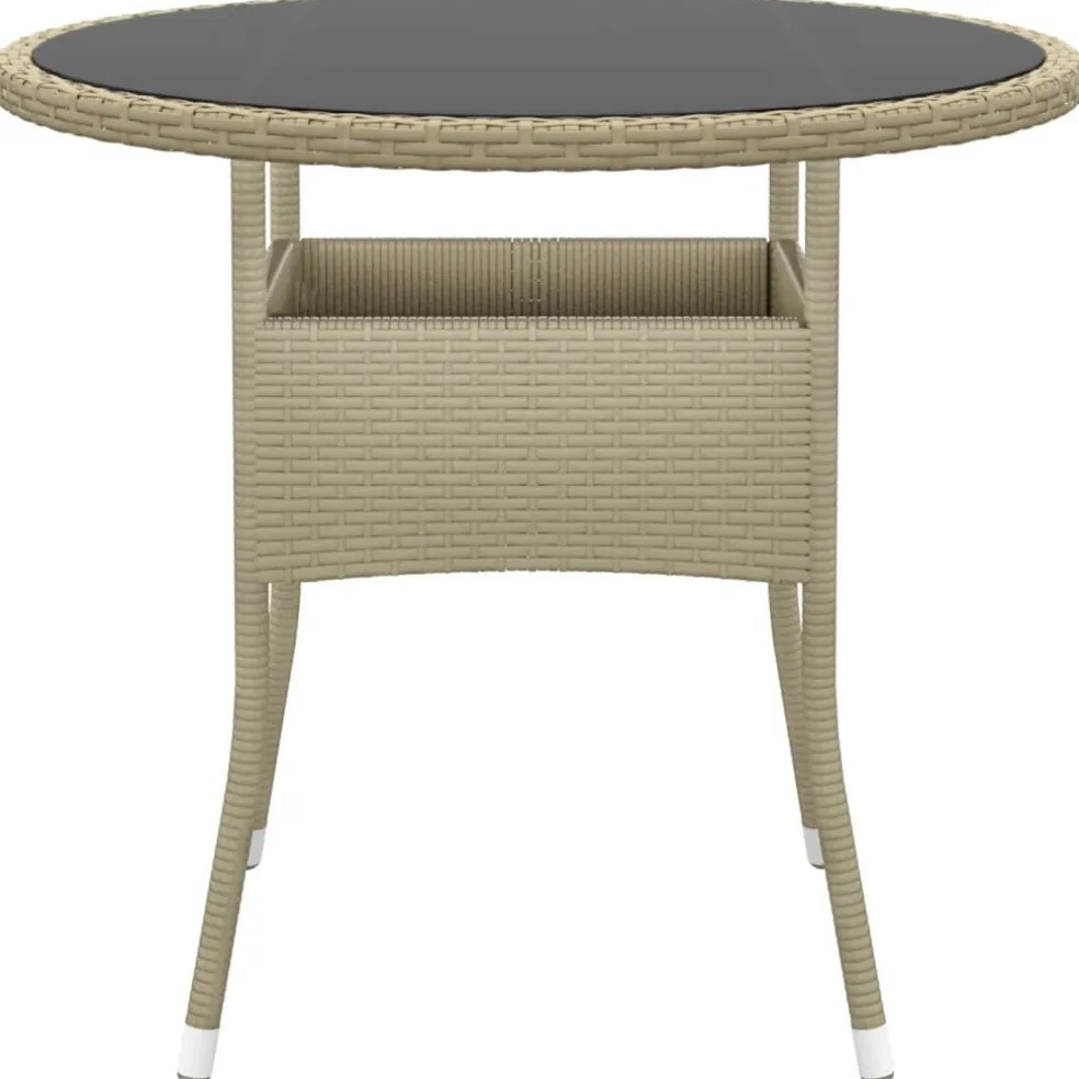 vidaXL Tuintafel Ø80x75 cm gehard glas en poly rattan beige