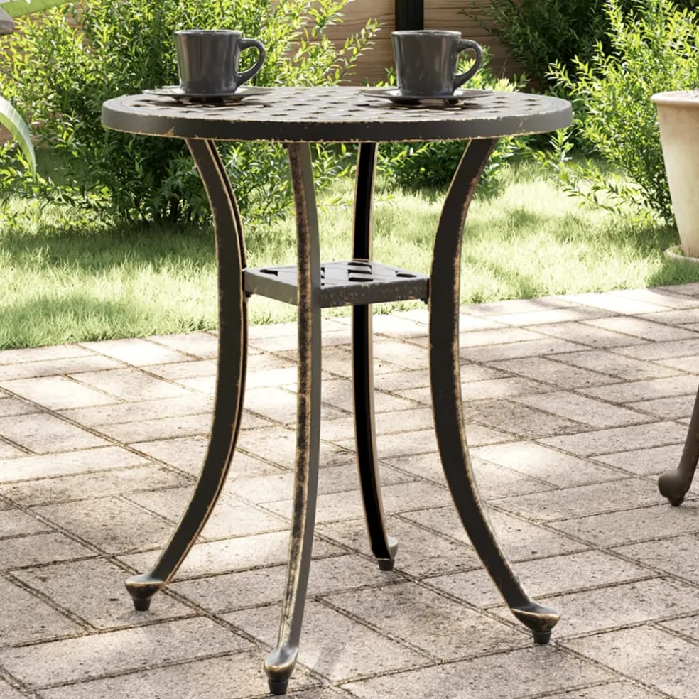 vidaXL Tuintafel Ø 48x53 cm gietaluminium bronskleurig