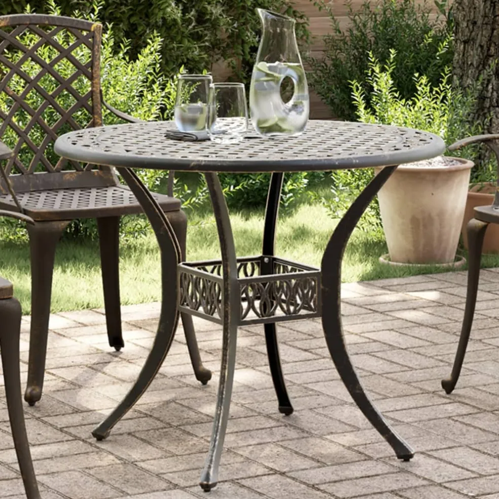 vidaXL Tuintafel Ø 90x75 cm gietaluminium bronskleurig