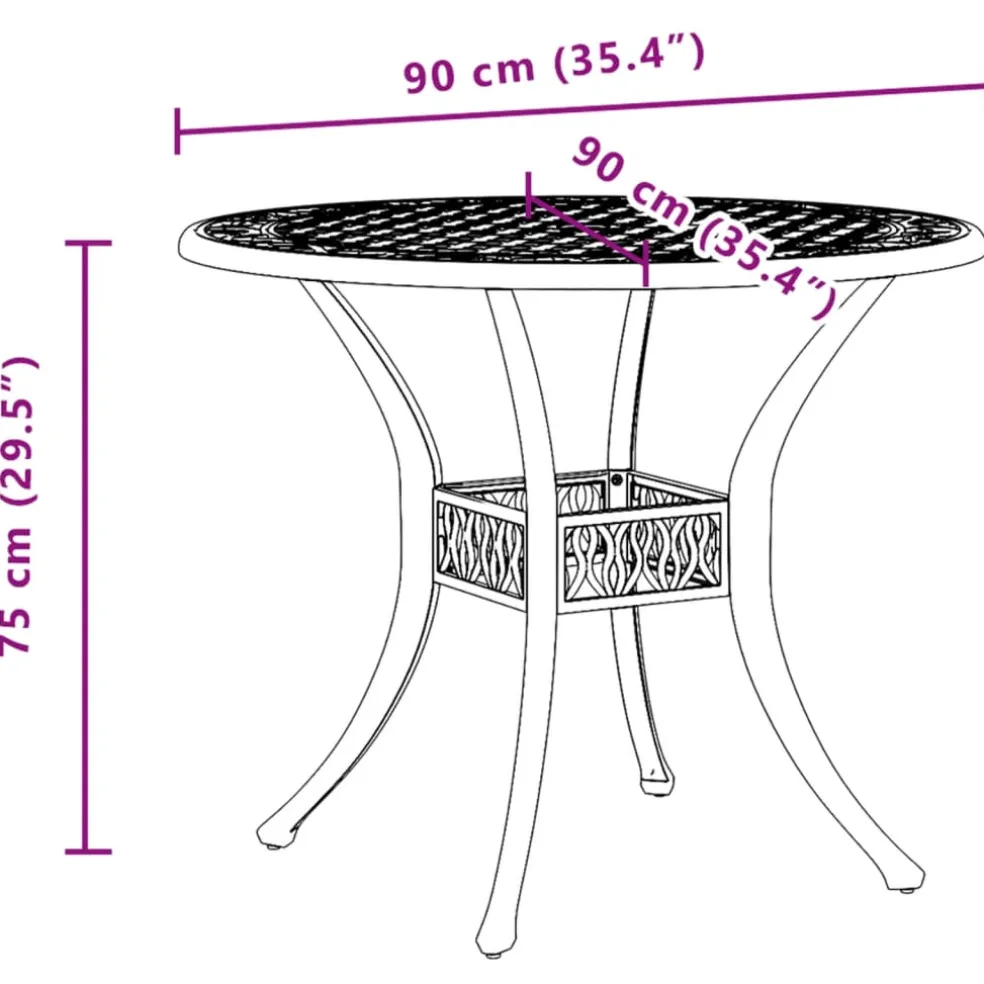 vidaXL Tuintafel Ø 90x75 cm gietaluminium bronskleurig