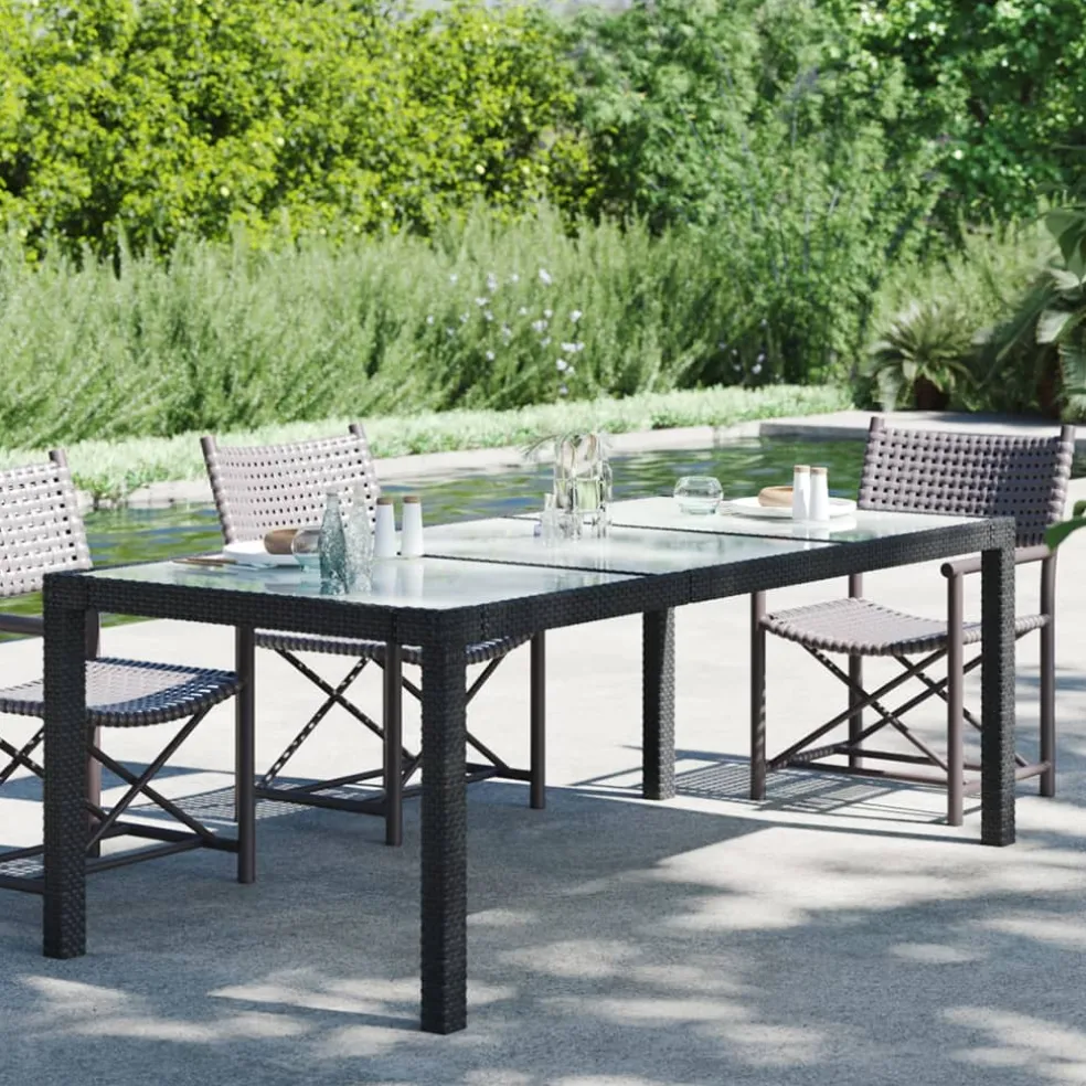 vidaXL Tuintafel 190x90x75 cm gehard glas en poly rattan black