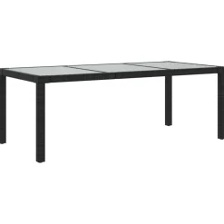 vidaXL Tuintafel 190x90x75 cm gehard glas en poly rattan black