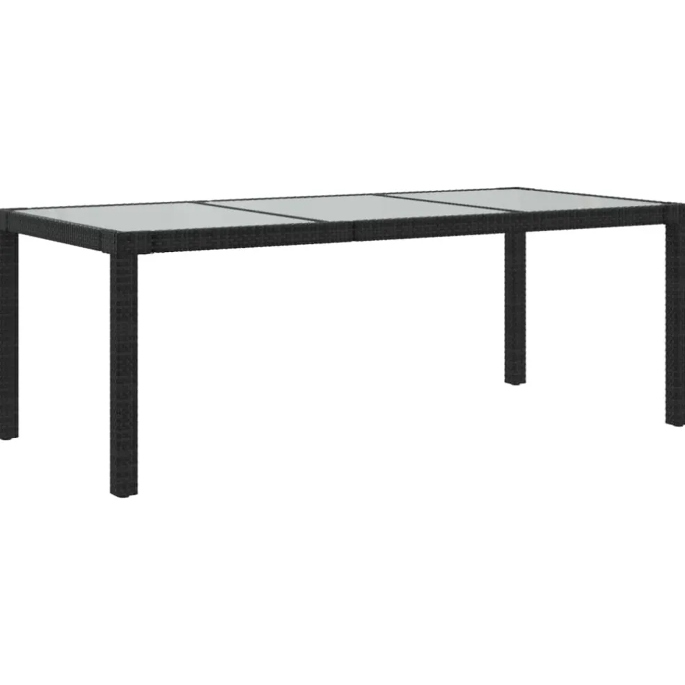 vidaXL Tuintafel 190x90x75 cm gehard glas en poly rattan black