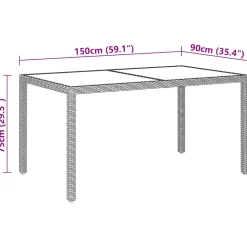 vidaXL Tuintafel 150x90x75 cm gehard glas en poly rattan beige