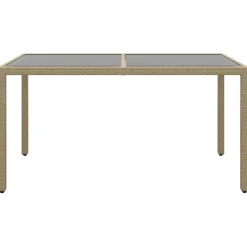 vidaXL Tuintafel 150x90x75 cm gehard glas en poly rattan beige