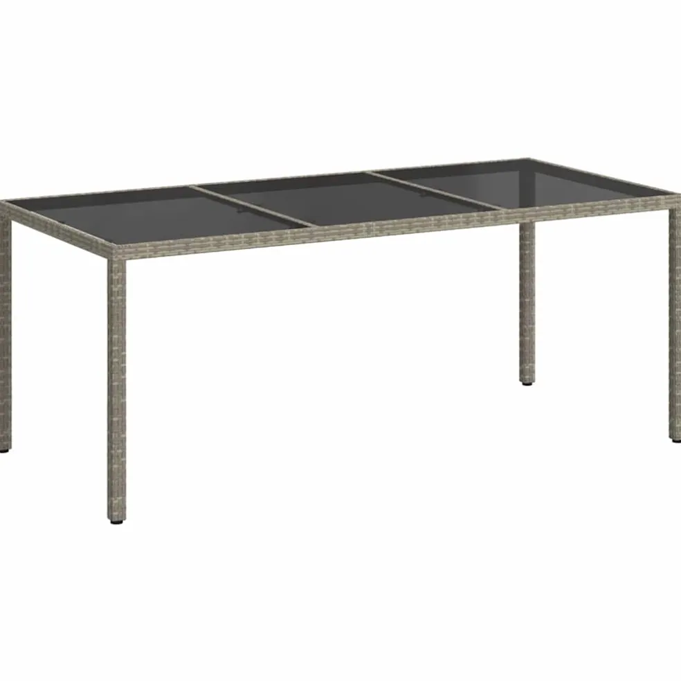 vidaXL Tuintafel 190x90x75 cm gehard glas en poly rattan grijs