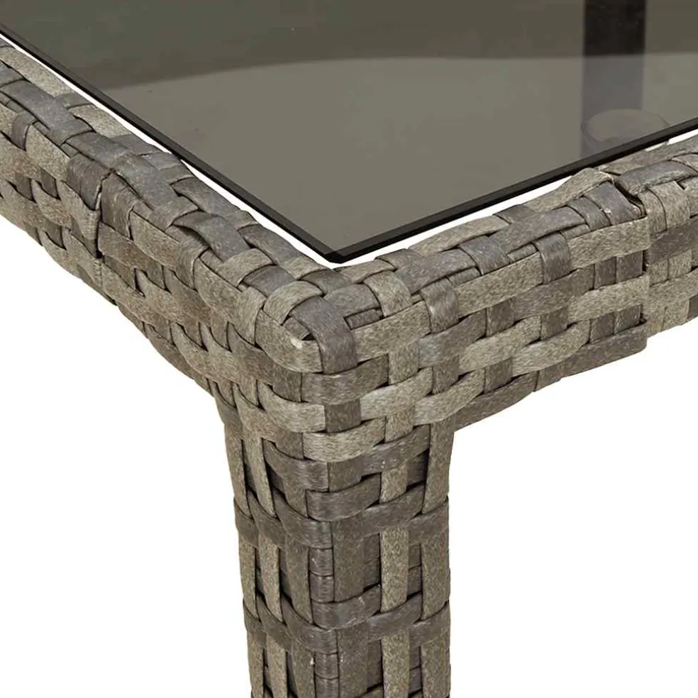 vidaXL Tuintafel 190x90x75 cm gehard glas en poly rattan grijs
