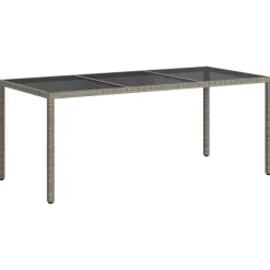 vidaXL Tuintafel 190x90x75 cm gehard glas en poly rattan grijs