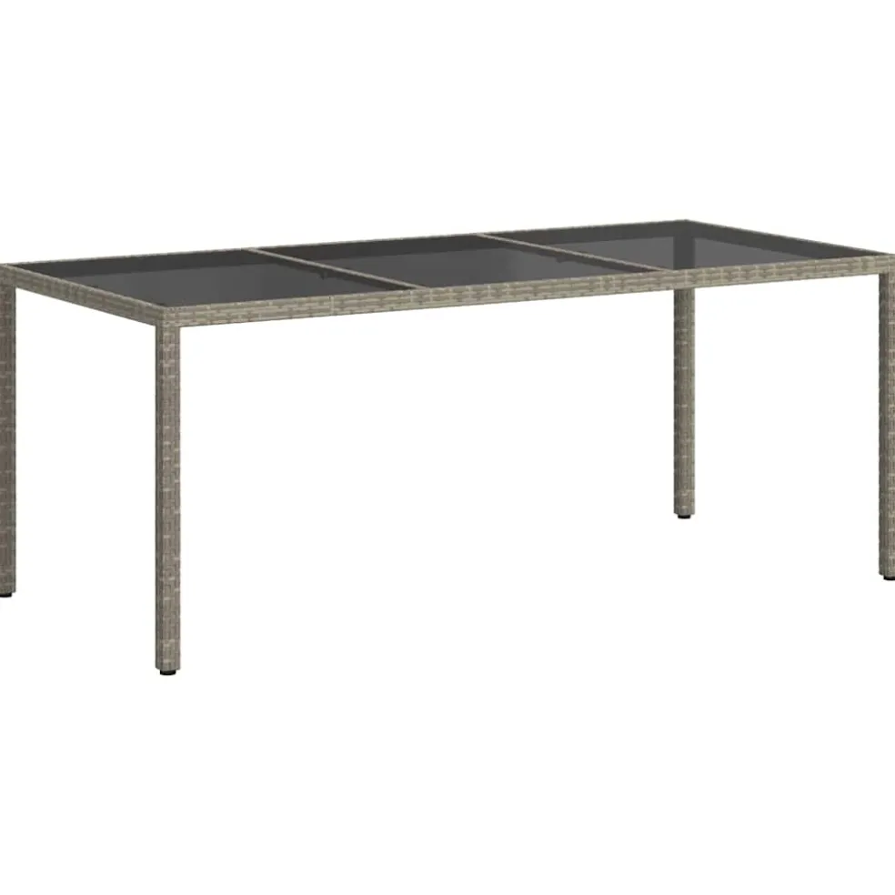 vidaXL Tuintafel 190x90x75 cm gehard glas en poly rattan grijs