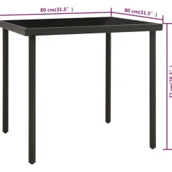 vidaXL Tuintafel 80x80x72 cm glas en staal antracietkleurig
