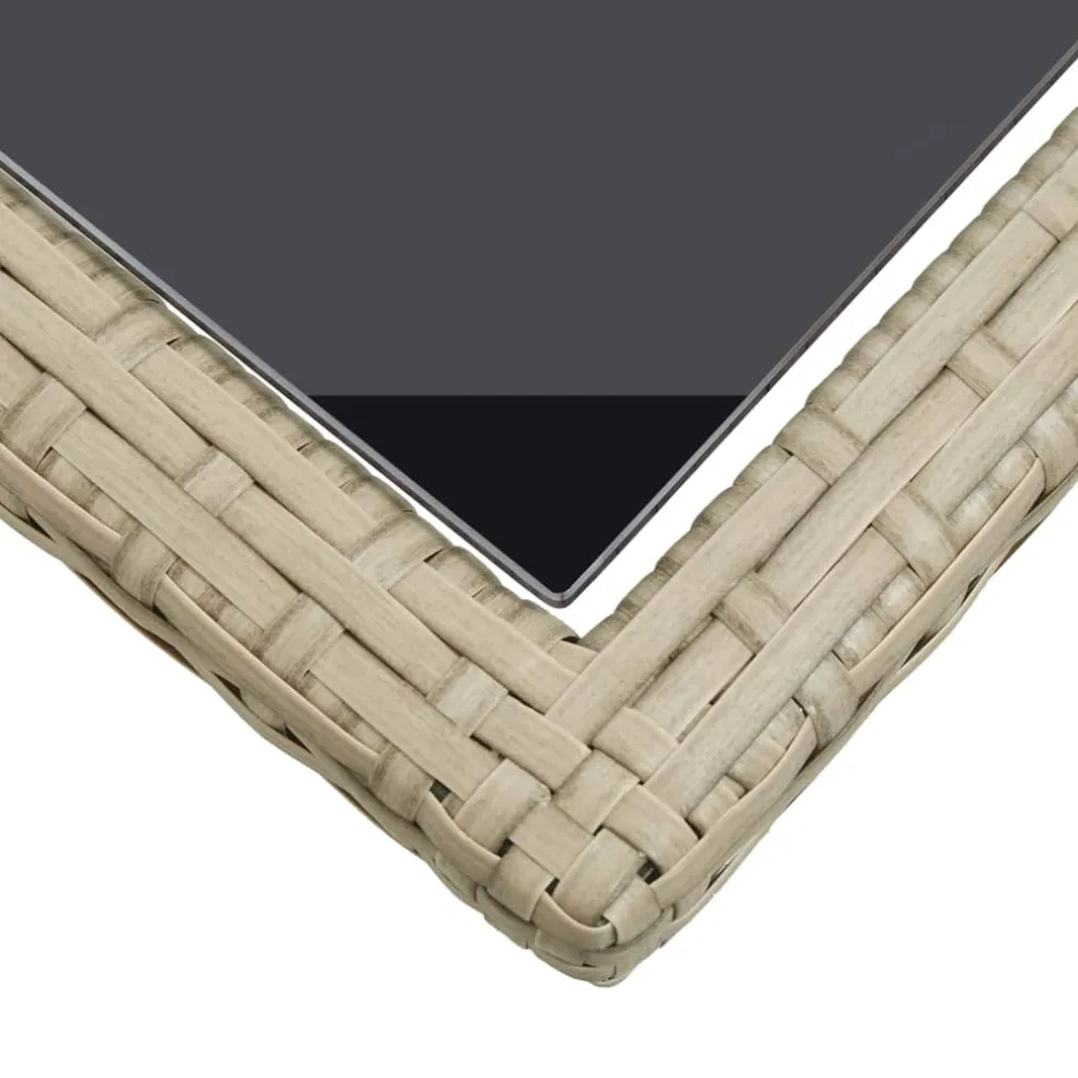 vidaXL Tuintafel 110x53x72 cm glas en poly rattan beige